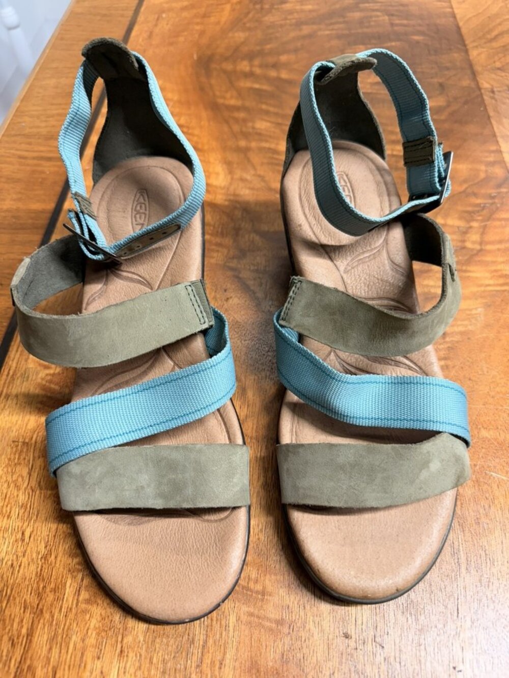Keen Women’s 8 Skyline Ankle Strap Wedge Sandals Mineral Blue Green Leather - Picture 8 of 8